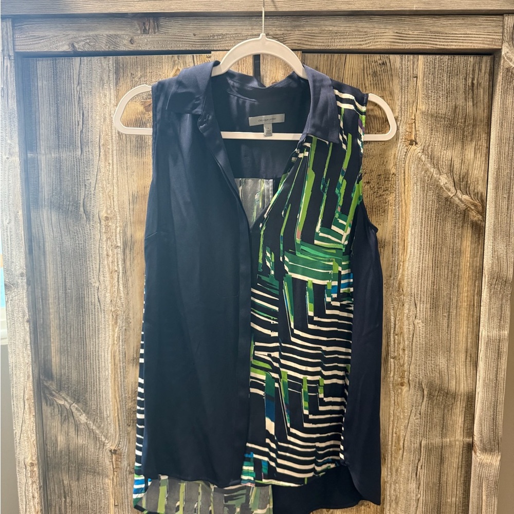 Classiques Entier Navy and Green Patterned Blouse